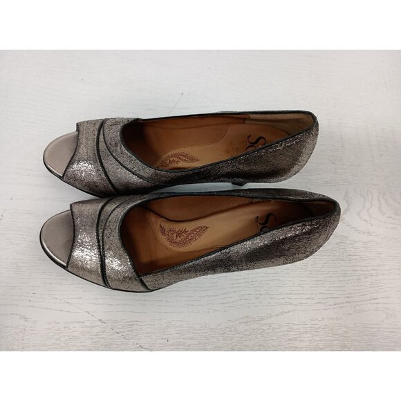Sofft Womens Heels 6M Silver Pewter Leather Comfort Cone Heel Open Toe Slip On - Picture 2 of 11
